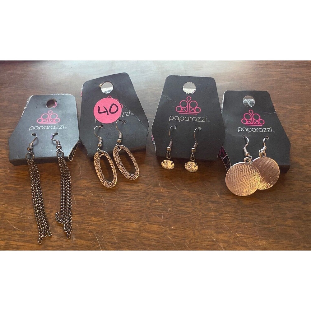Paparazzi Jewelry - 4 Lot‎ of Silver Earrings dangle metal stone see pictures